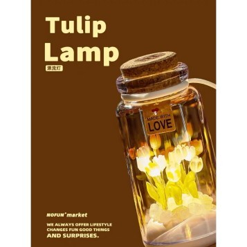 Lampu Tidur Bottle Rechargeable Motif Bunga Tulip